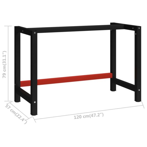 vidaXL Work Bench Frame Metal 47.2"x22.4"x31.1" Black and Red - Image 7