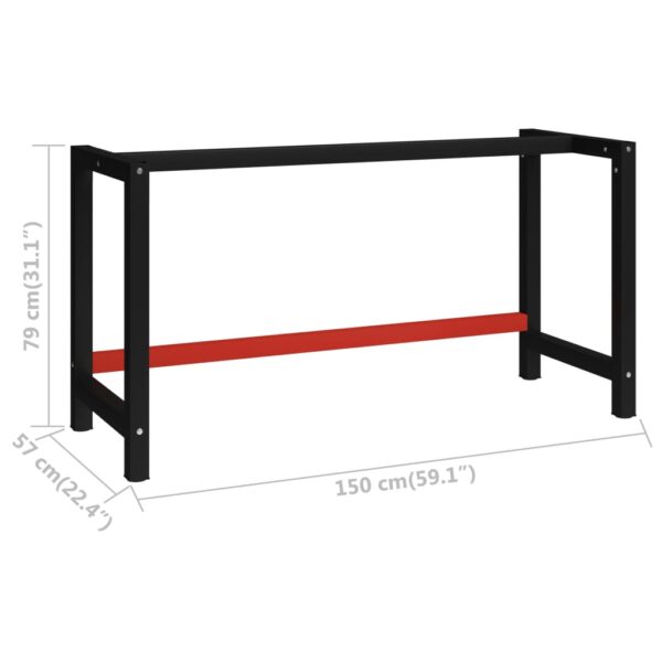 vidaXL Work Bench Frame Metal 59.1"x22.4"x31.1" Black and Red - Image 7