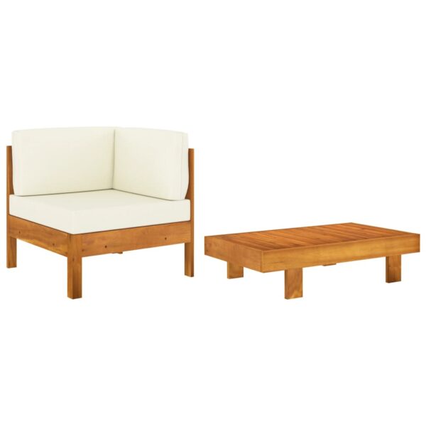 vidaXL 2 Piece Patio Lounge Set with Cream White Cushions Acacia Wood