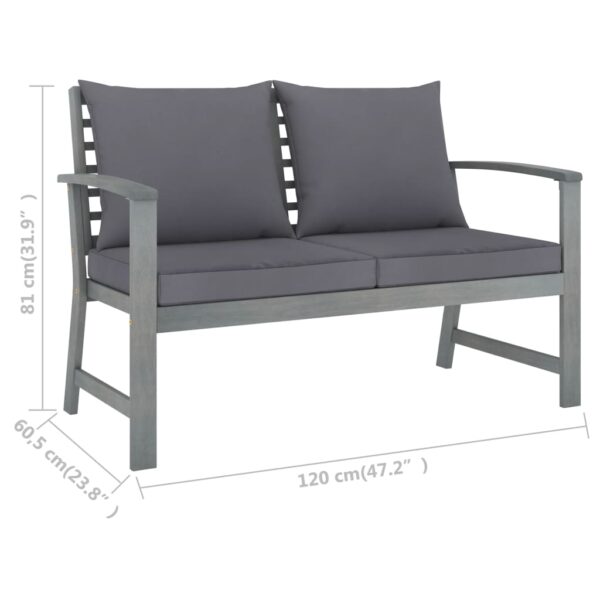 vidaXL Patio Bench 47.2" with Dark Gray Cushion Solid Acacia Wood - Image 6