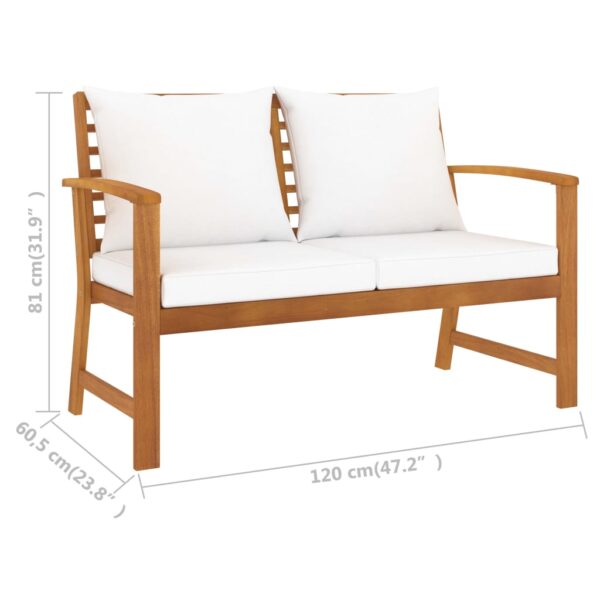 vidaXL Patio Bench 47.2" with Cream Cushion Solid Acacia Wood - Image 6