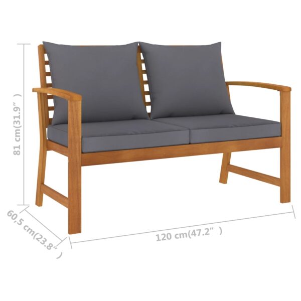 vidaXL Patio Bench 47.2" with Dark Gray Cushion Solid Acacia Wood - Image 6