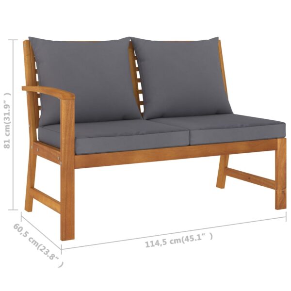 vidaXL Patio Bench 45.1" with Dark Gray Cushion Solid Acacia Wood - Image 6