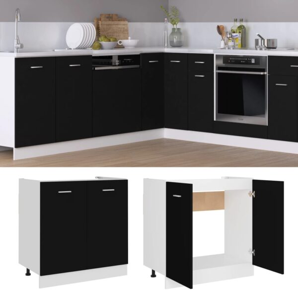 vidaXL Sink Bottom Cabinet Black 31.5"x18.1"x32.1" Engineered Wood - Image 2