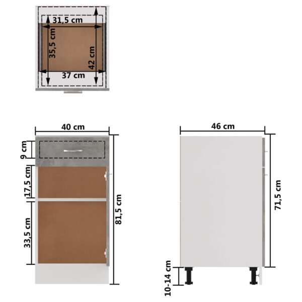 vidaXL Drawer Bottom Cabinet Concrete Gray 15.7"x18.1"x32.1" Engineered Wood - Image 11