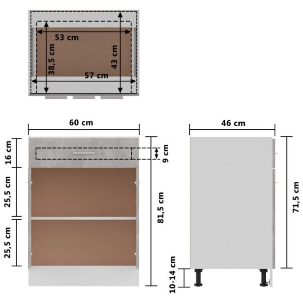 vidaXL Drawer Bottom Cabinet Concrete Gray 23.6"x18.1"x32.1" Engineered Wood - Image 9