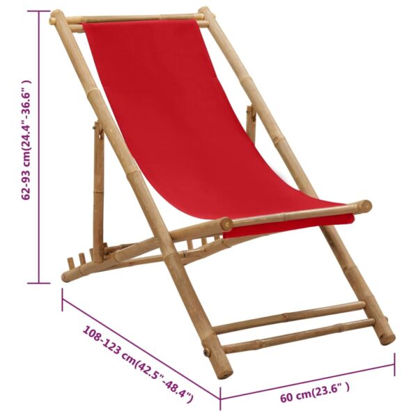 vidaXL Deck Chair Bamboo and Canvas Red - Image 8