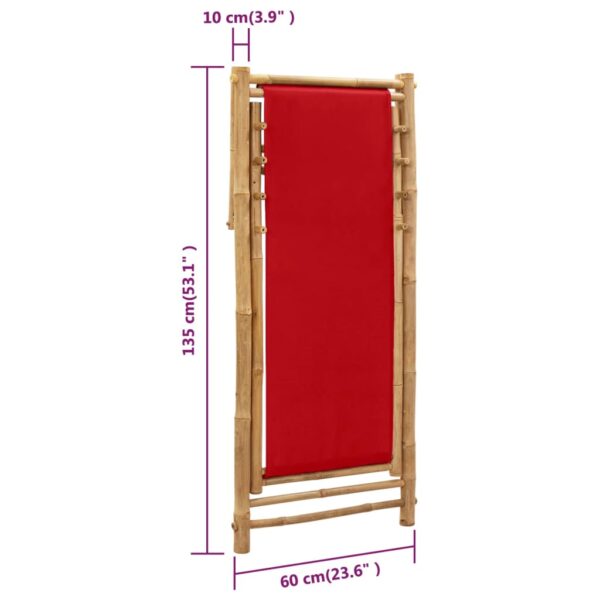 vidaXL Deck Chair Bamboo and Canvas Red - Image 9