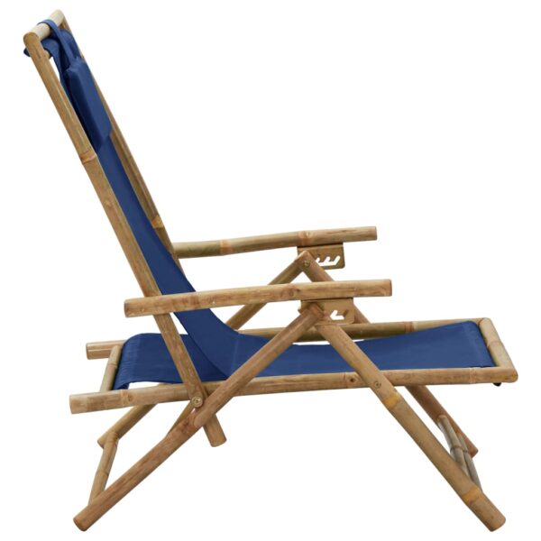 vidaXL Reclining Relaxing Chair Navy Blue Bamboo and Fabric - Image 3