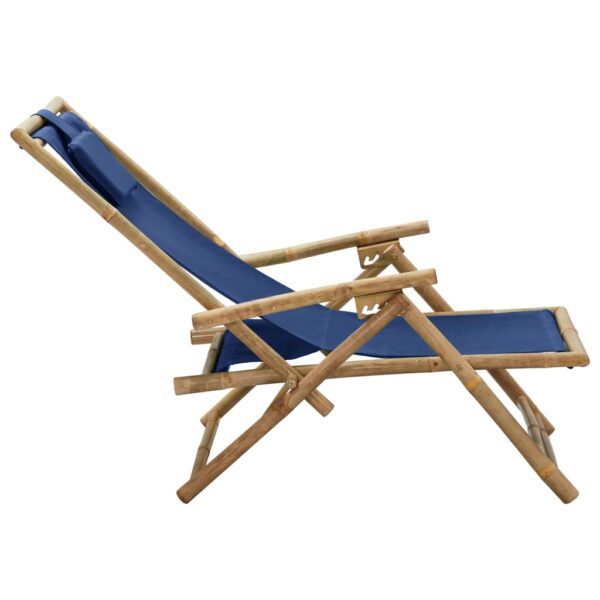 vidaXL Reclining Relaxing Chair Navy Blue Bamboo and Fabric - Image 4