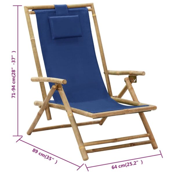 vidaXL Reclining Relaxing Chair Navy Blue Bamboo and Fabric - Image 8