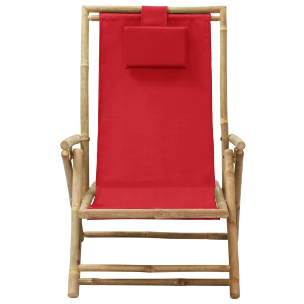 vidaXL Reclining Relaxing Chair Red Bamboo and Fabric - Image 2