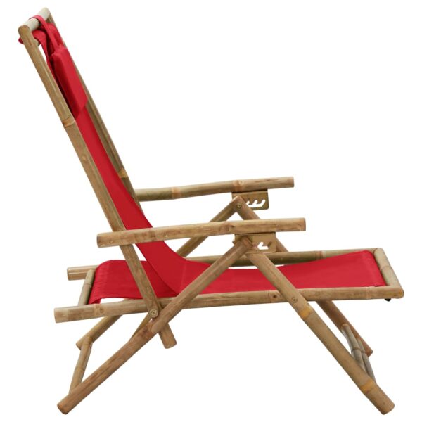 vidaXL Reclining Relaxing Chair Red Bamboo and Fabric - Image 3