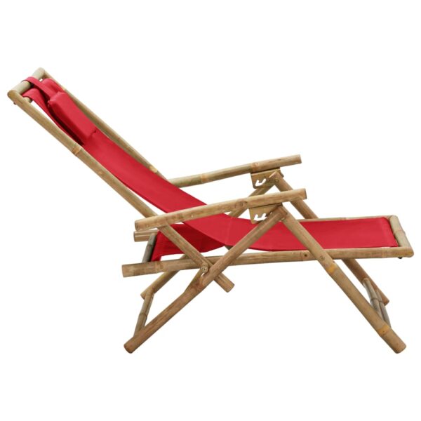 vidaXL Reclining Relaxing Chair Red Bamboo and Fabric - Image 4