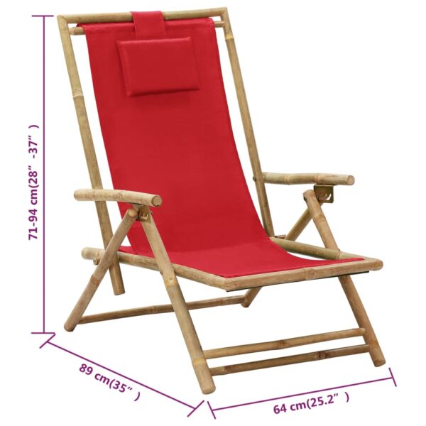 vidaXL Reclining Relaxing Chair Red Bamboo and Fabric - Image 8