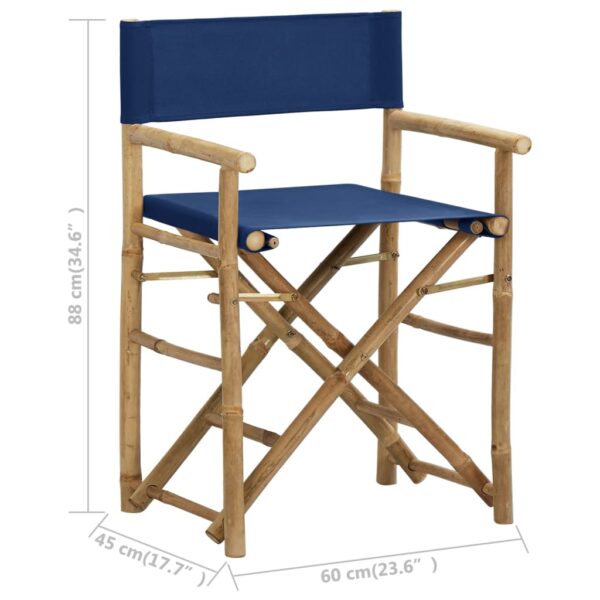 vidaXL Folding Director's Chairs 2 pcs Blue Bamboo and Fabric - Image 9