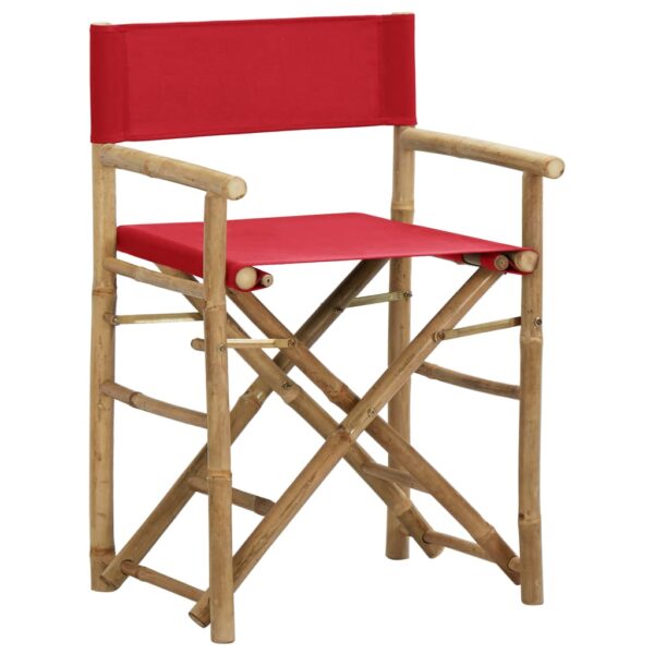 vidaXL Folding Director's Chairs 2 pcs Red Bamboo and Fabric - Image 2