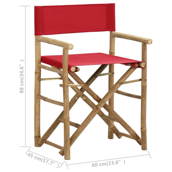 vidaXL Folding Director's Chairs 2 pcs Red Bamboo and Fabric - Image 9