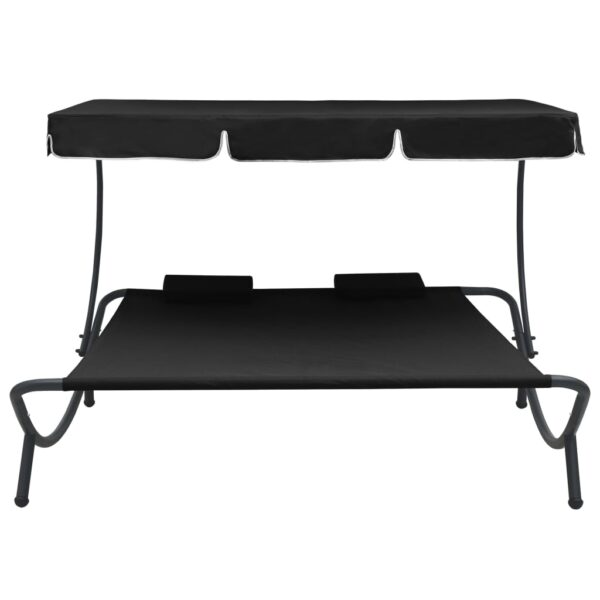 vidaXL Patio Lounge Bed with Canopy and Pillows Black - Image 2