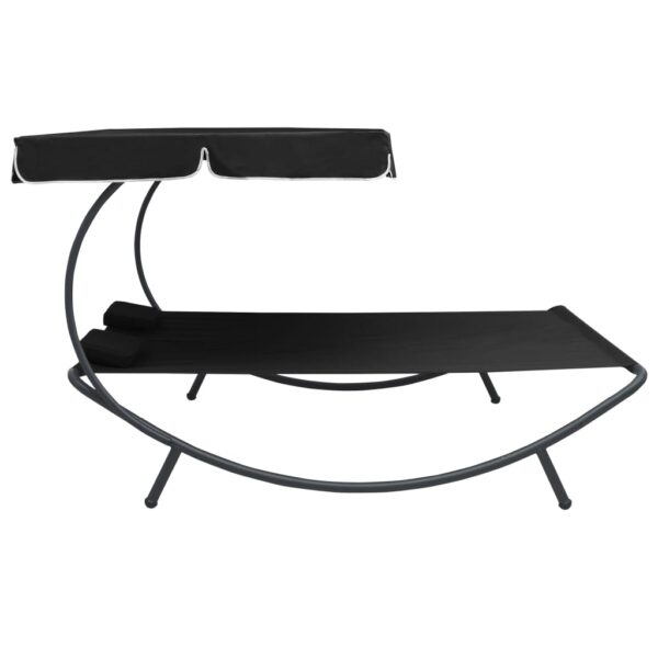 vidaXL Patio Lounge Bed with Canopy and Pillows Black - Image 3