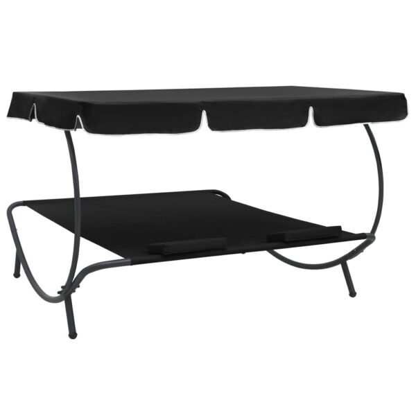 vidaXL Patio Lounge Bed with Canopy and Pillows Black - Image 4