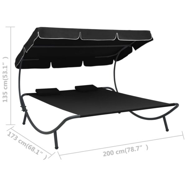 vidaXL Patio Lounge Bed with Canopy and Pillows Black - Image 7