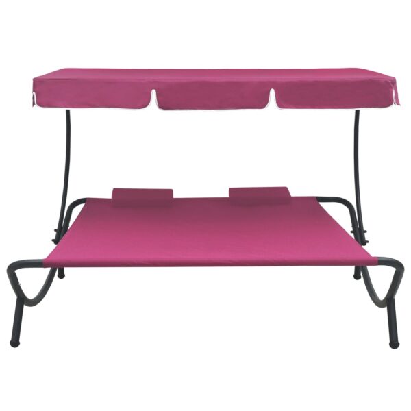 vidaXL Patio Lounge Bed with Canopy and Pillows Pink - Image 2