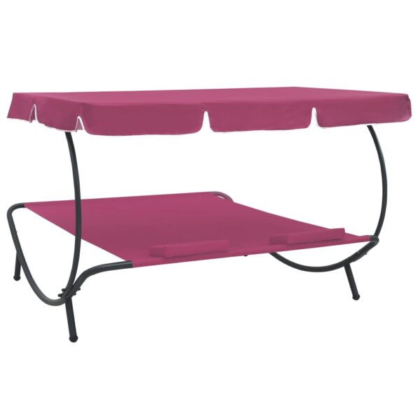 vidaXL Patio Lounge Bed with Canopy and Pillows Pink - Image 4