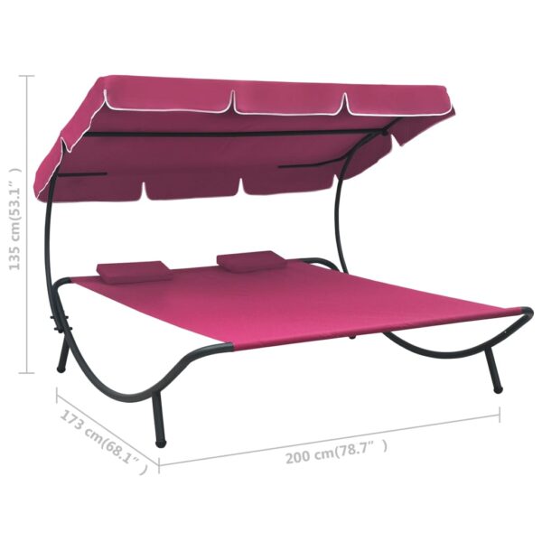 vidaXL Patio Lounge Bed with Canopy and Pillows Pink - Image 7