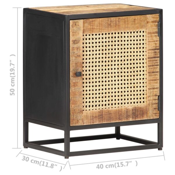 vidaXL Bedside Cabinet 15.7"x11.8"x19.7" Rough Mango Wood and Natural Cane - Image 8