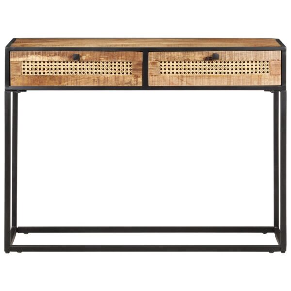 vidaXL Console Table 39.4"x13.8"x29.5" Rough Mango Wood and Natural Cane - Image 3