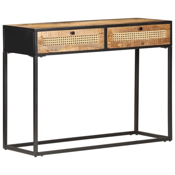 vidaXL Console Table 39.4"x13.8"x29.5" Rough Mango Wood and Natural Cane - Image 9