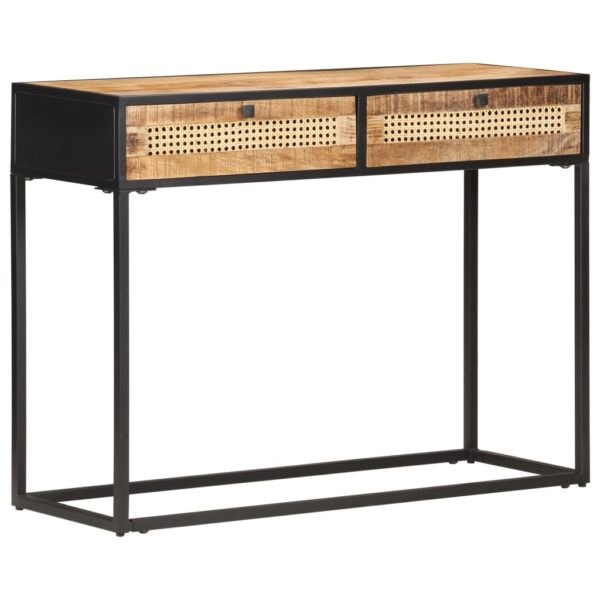 vidaXL Console Table 39.4"x13.8"x29.5" Rough Mango Wood and Natural Cane - Image 10