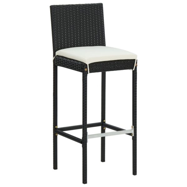 vidaXL Garden Bar Stools with Cushions 2 pcs Black Poly Rattan - Image 2