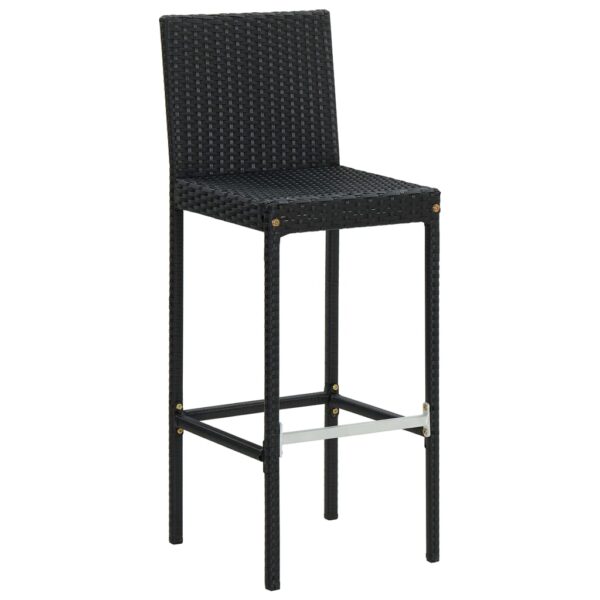 vidaXL Garden Bar Stools with Cushions 2 pcs Black Poly Rattan - Image 3