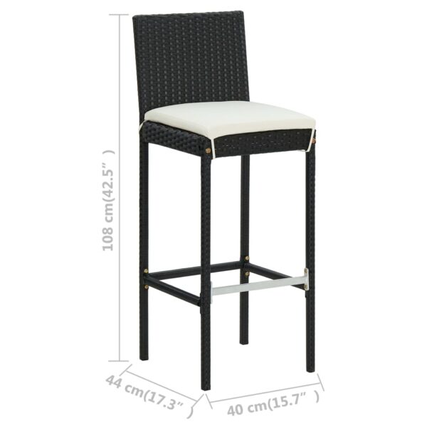 vidaXL Garden Bar Stools with Cushions 2 pcs Black Poly Rattan - Image 9