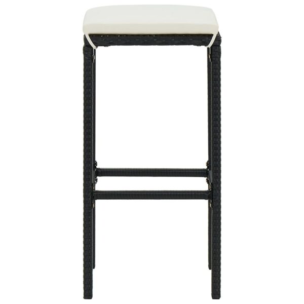 vidaXL Bar Stools with Cushions 2 pcs Black Poly Rattan - Image 4