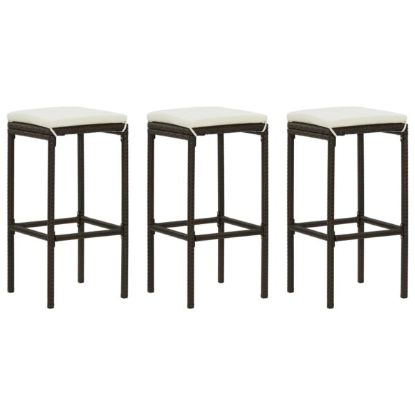 vidaXL Bar Stools with Cushions 3 pcs Brown Poly Rattan