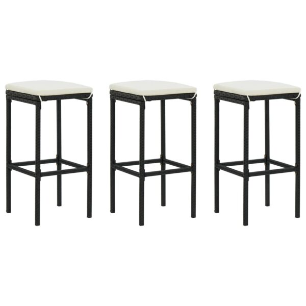 vidaXL Bar Stools with Cushions 3 pcs Black Poly Rattan