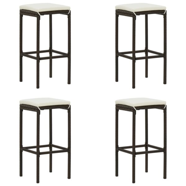 vidaXL Bar Stools with Cushions 4 pcs Brown Poly Rattan