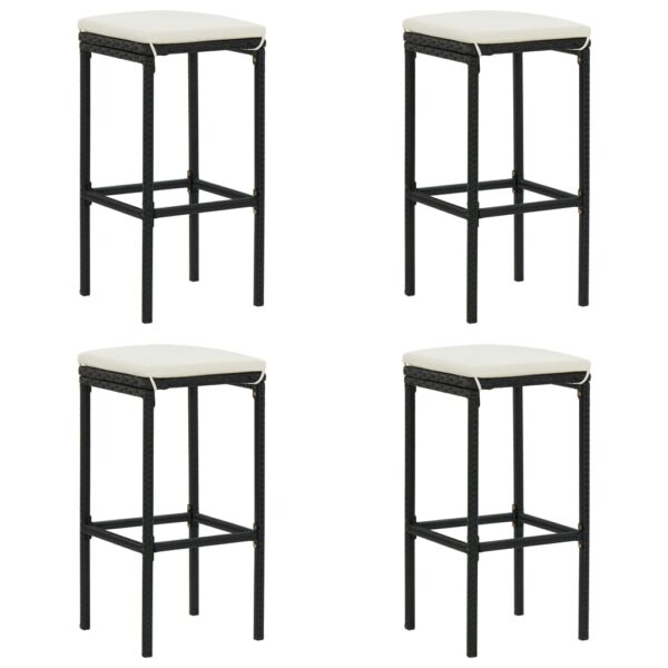 vidaXL Bar Stools with Cushions 4 pcs Black Poly Rattan