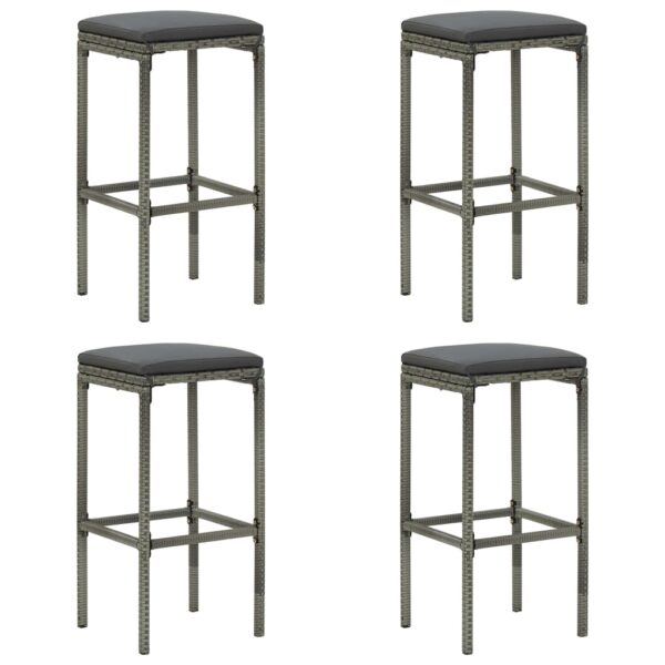 vidaXL Bar Stools with Cushions 4 pcs Gray Poly Rattan