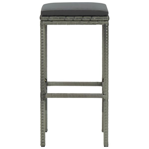 vidaXL Bar Stools with Cushions 4 pcs Gray Poly Rattan - Image 4