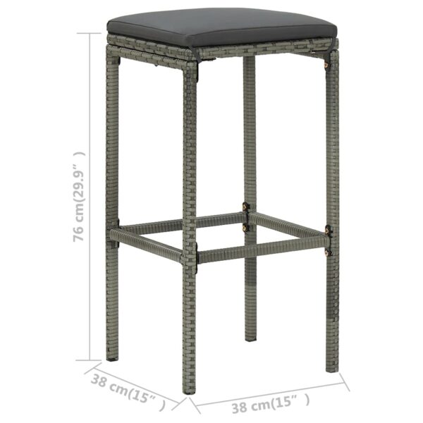 vidaXL Bar Stools with Cushions 4 pcs Gray Poly Rattan - Image 8