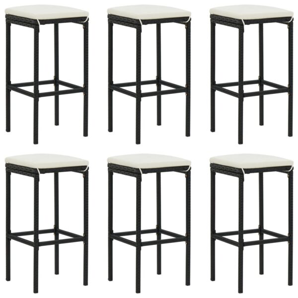 vidaXL Bar Stools with Cushions 6 pcs Black Poly Rattan