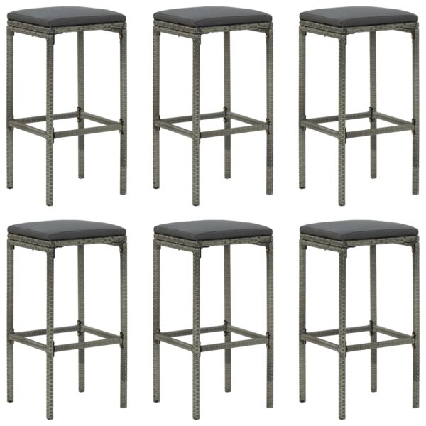 vidaXL Bar Stools with Cushions 6 pcs Gray Poly Rattan