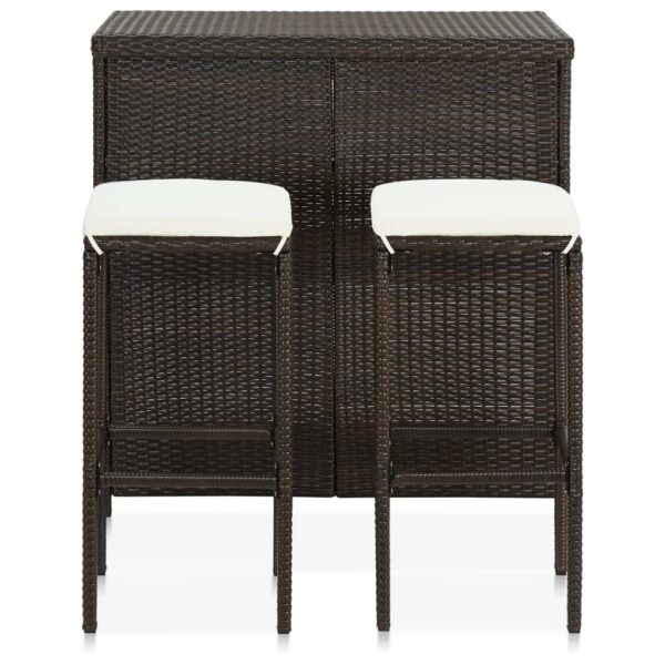 vidaXL 3 Piece Bar Set Poly Rattan Brown - Image 2