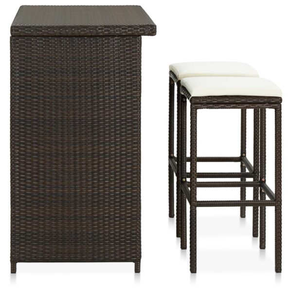 vidaXL 3 Piece Bar Set Poly Rattan Brown - Image 3