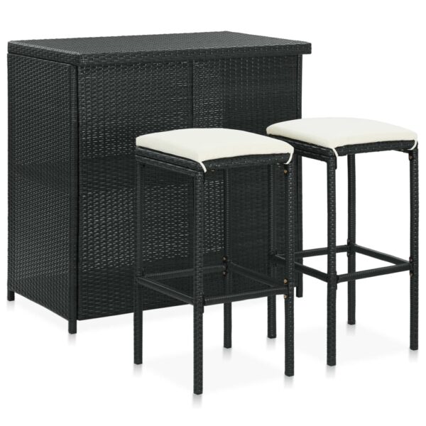 vidaXL 3 Piece Bar Set Poly Rattan Black