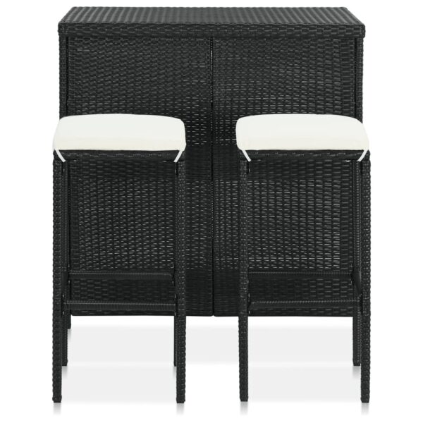 vidaXL 3 Piece Bar Set Poly Rattan Black - Image 2